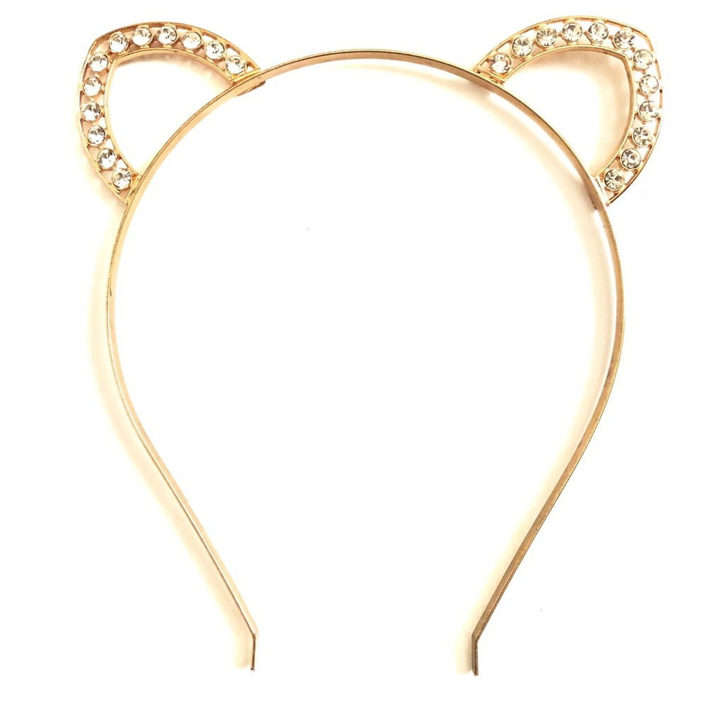 🚨SOLD🚨 Gold and Rhinestone Cat Ears Headband